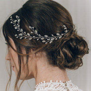 Silver Swarovski crystal and freshwater pearl bridal hairvine - Cassie