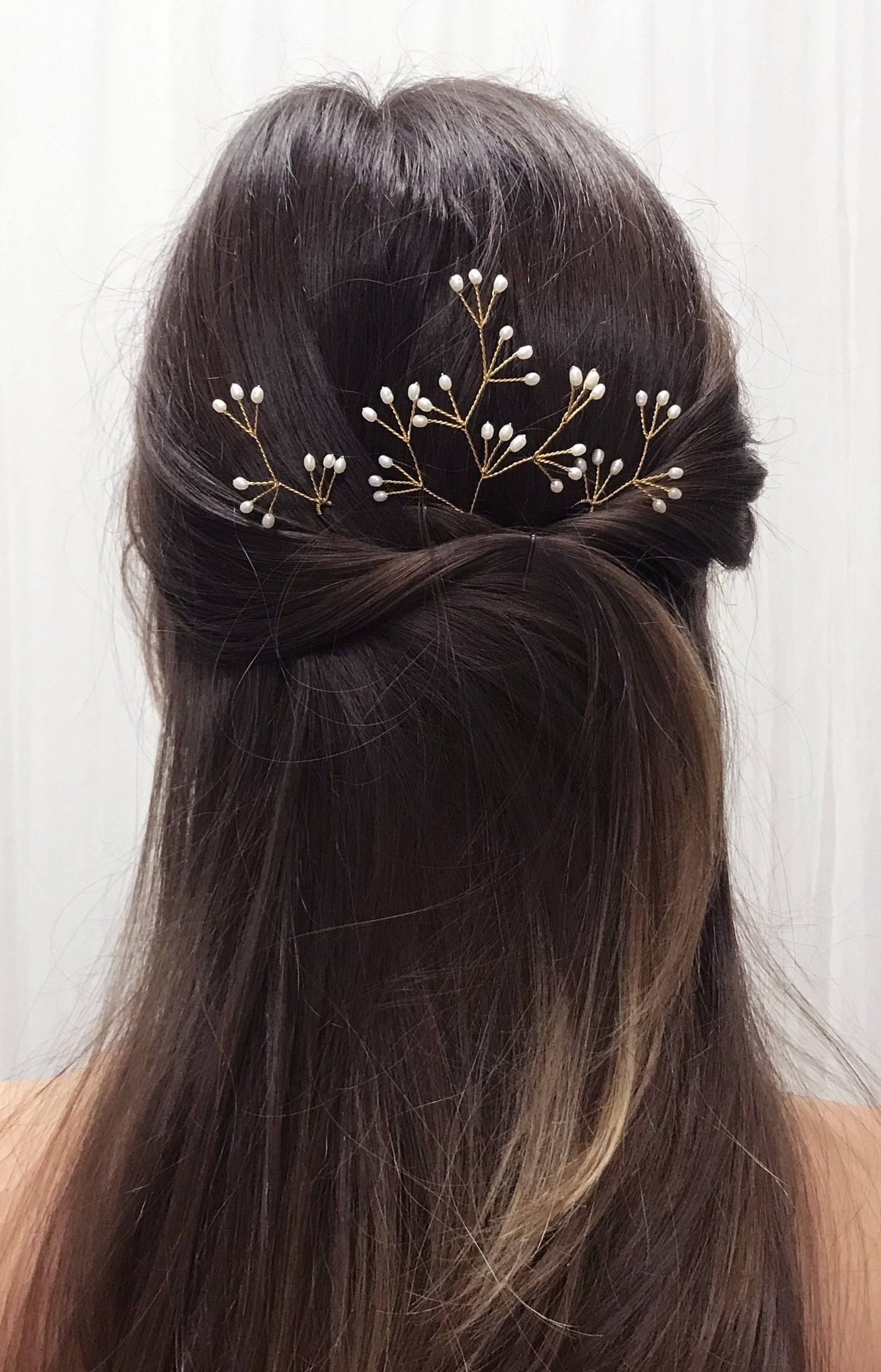 Gold freshwater pearl cluster hair pins - Celeste