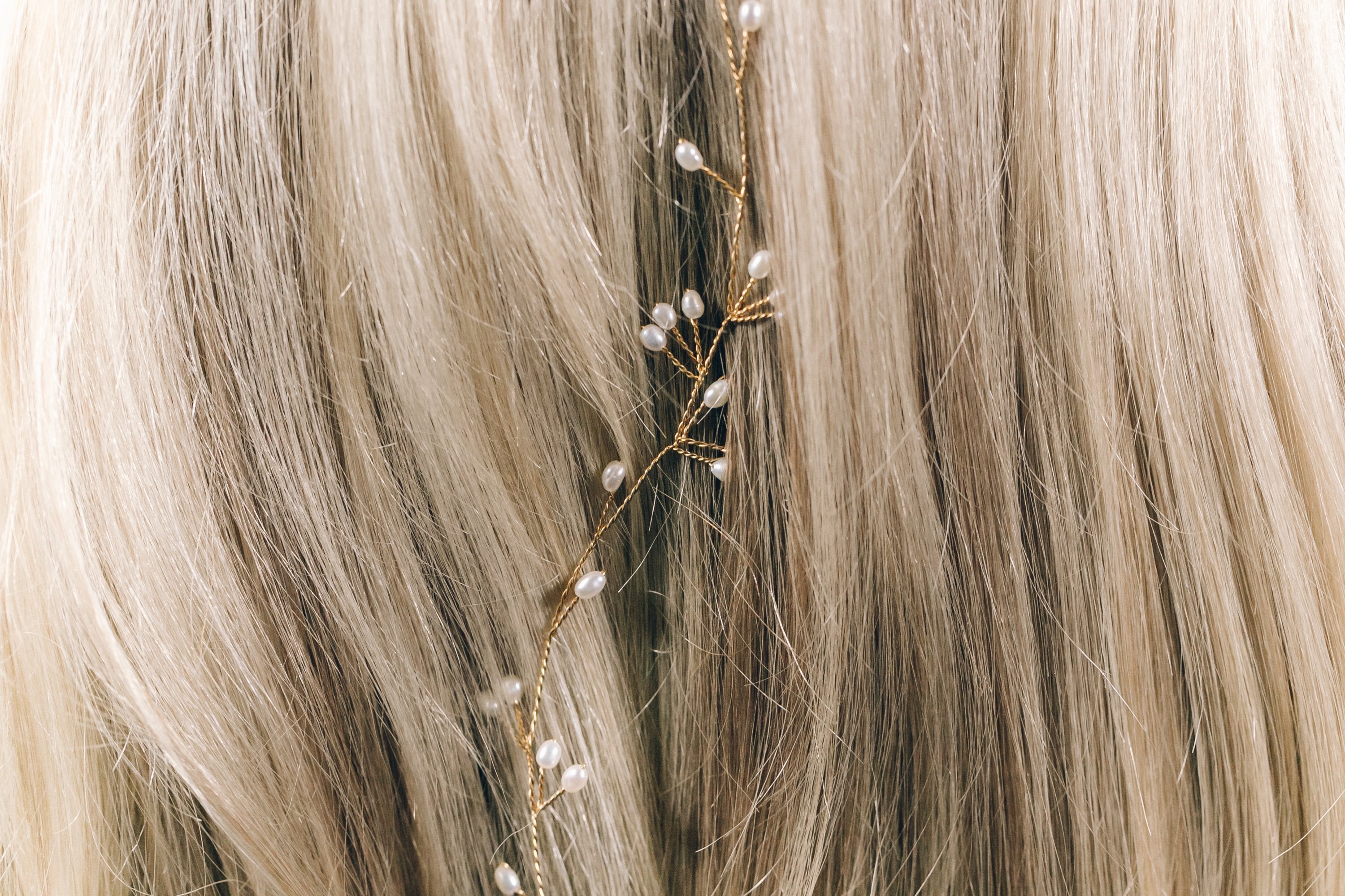 gold pearl wedding hairvine headband - Celine