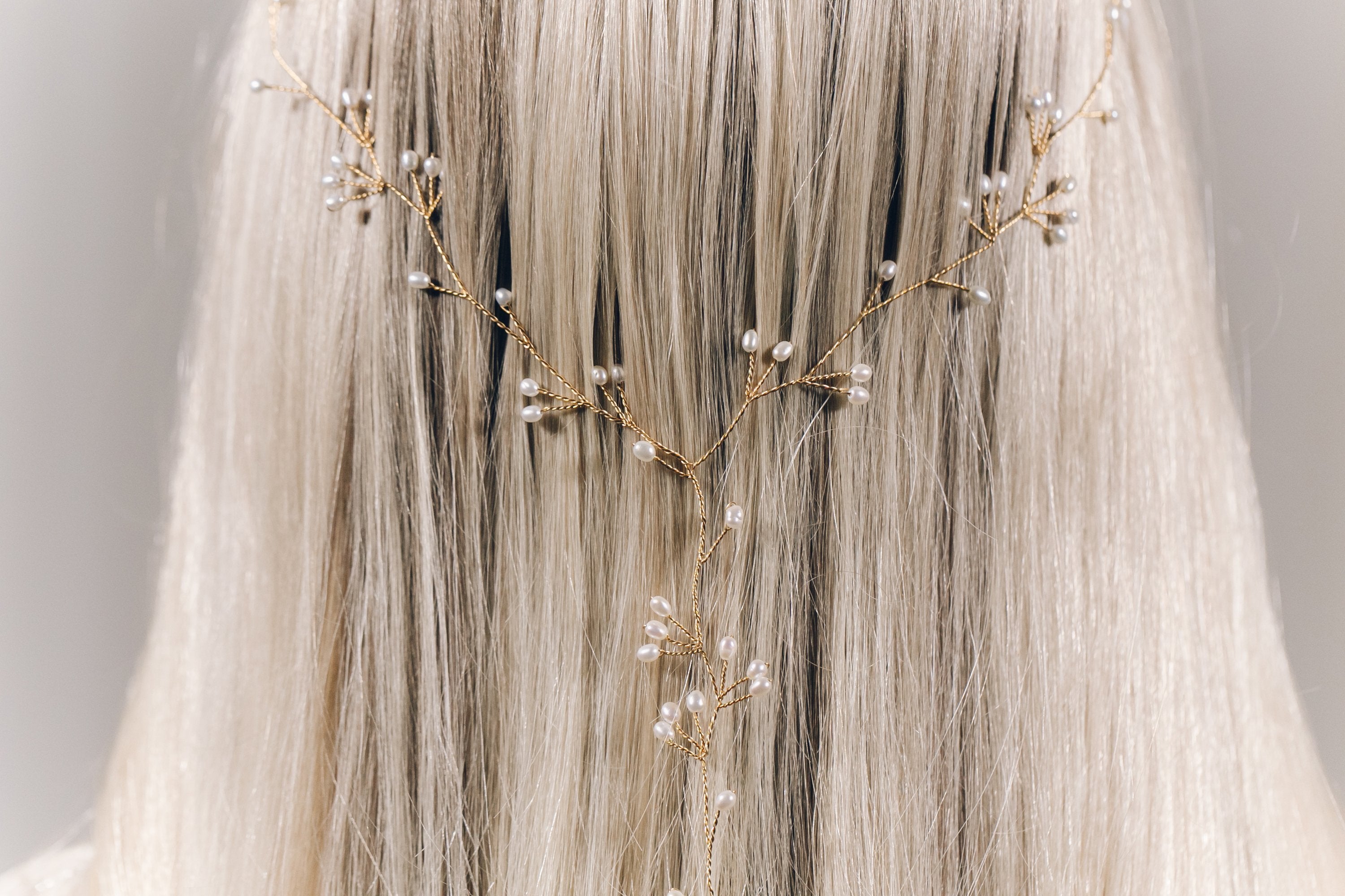 Multi strand plait hair vine in gold and freshwater pearls - Celine 'Y' hair vine