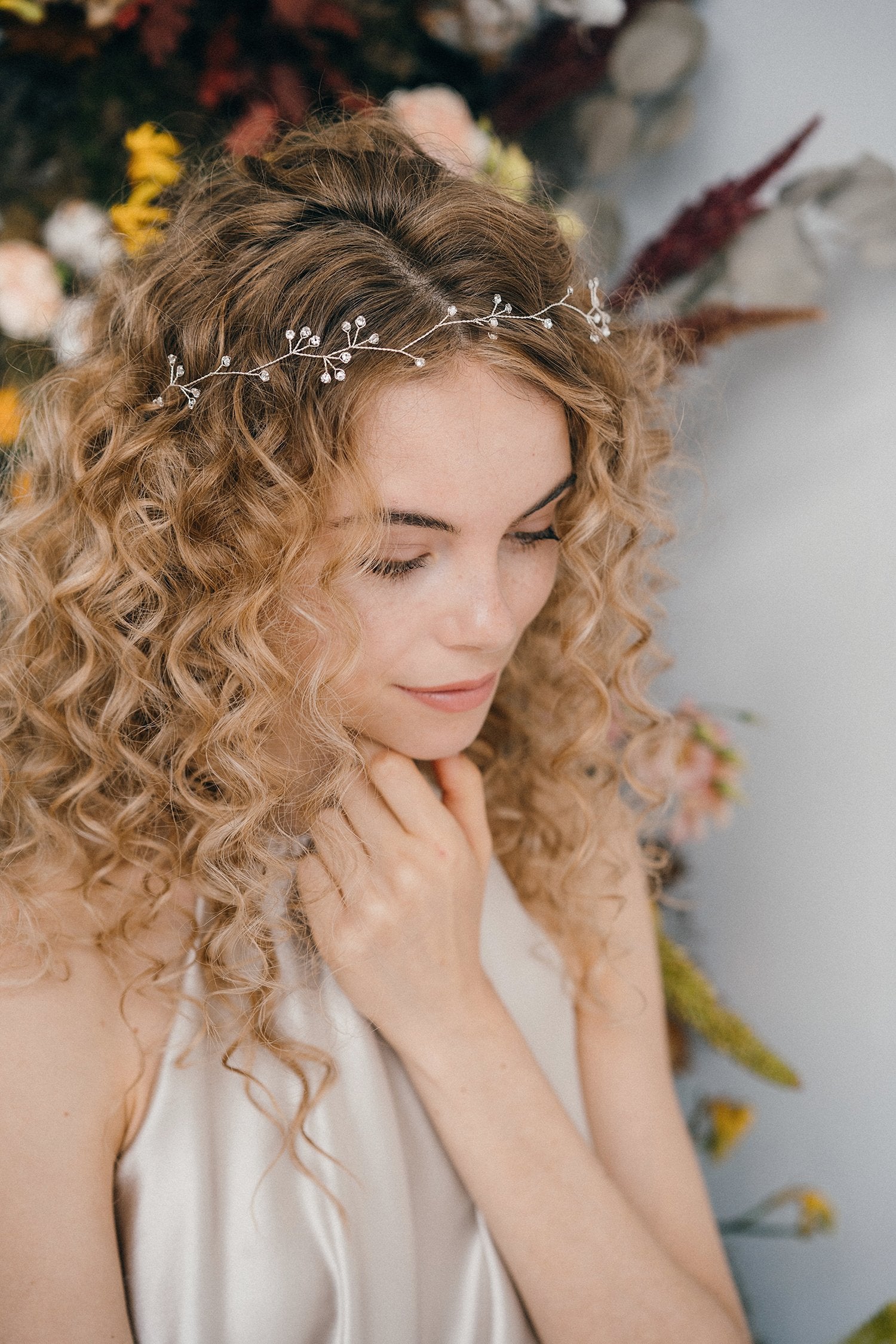 simple crystal wedding hairvine