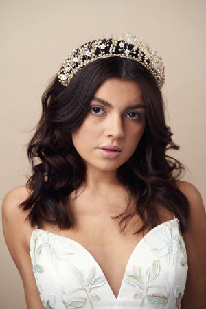 Silver laboradite crystal flower wedding crown - Coraline