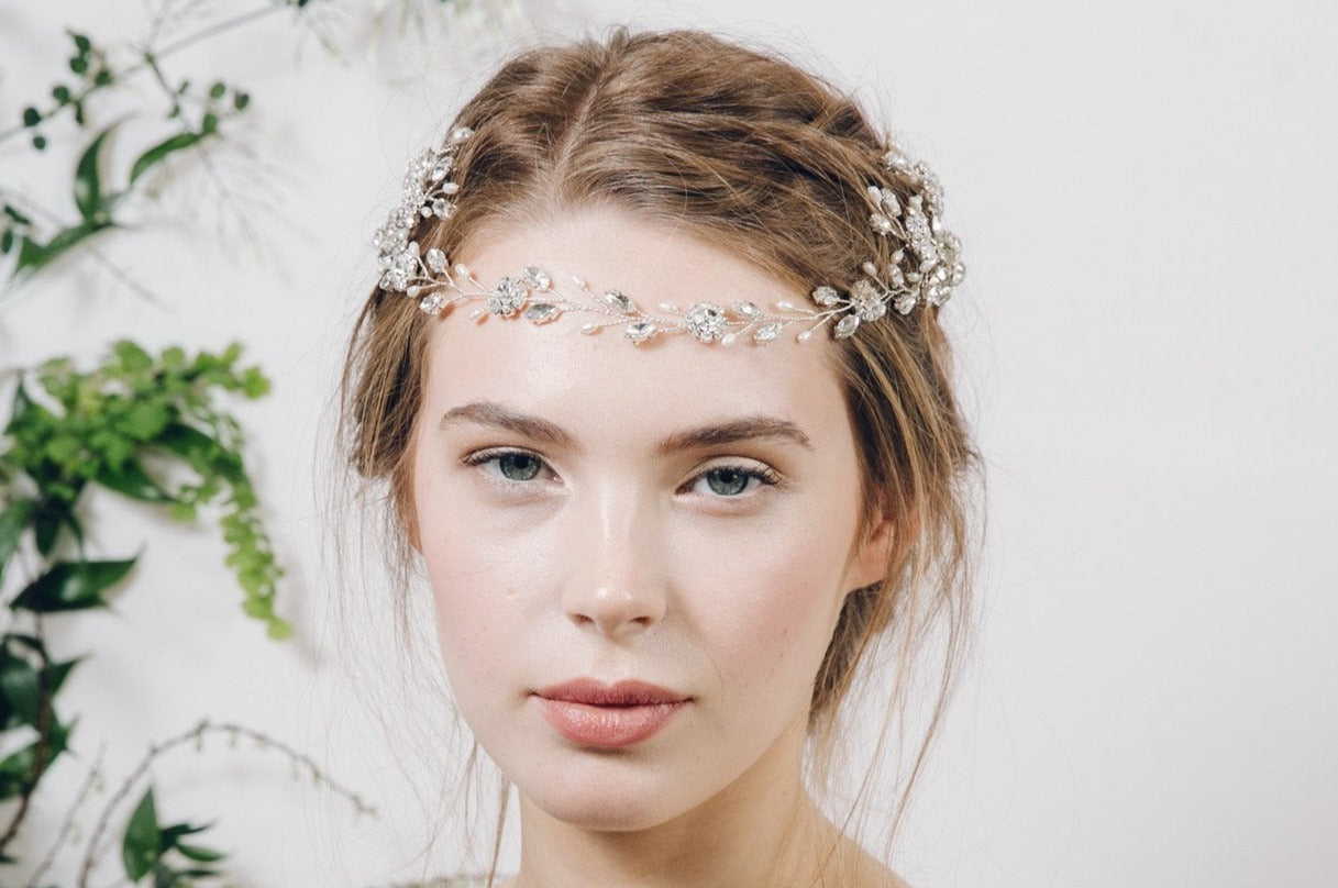 Bohemian Grecian style crystal wedding hair accessory 