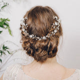 Crystal and pearl hair vine up do