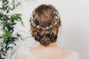 Crystal and pearl hair vine up do