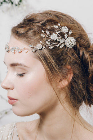 Bohemian crystal and pearl wedding browband 