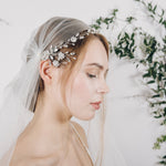 Crystal and pearl wild flower wedding headband with Juliet cap veil