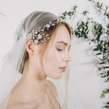 Crystal and pearl wild flower wedding headband with Juliet cap veil