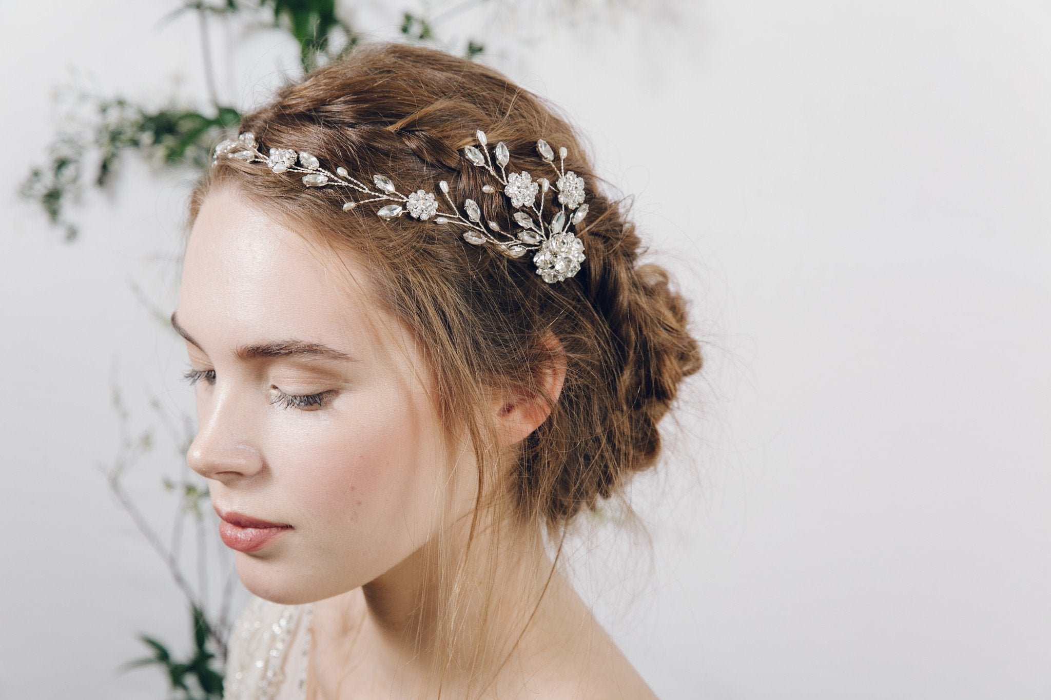 Boho crystal and pearl wedding tiara comb