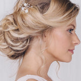 Flower wedding hairpins trio set in mother of pearl and crystal 