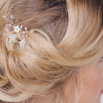 Flower wedding hairpins trio set in mother of pearl and crystal 