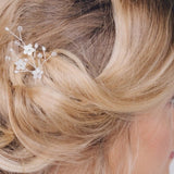 Flower wedding hairpins trio set in mother of pearl and crystal 