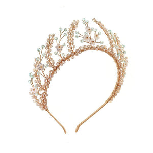 Antique Gold Crystal Floral Bridal Crown - Coraline