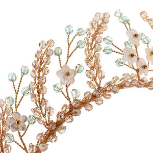 Green and gold crystal flower fairytale bridal crown - Coraline