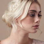 Flower wedding hairpins trio set in mother of pearl and champagne crystal 