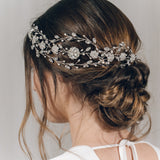 Statement Swarovski crystal and freshwater pearl crown hair vine - Cressida