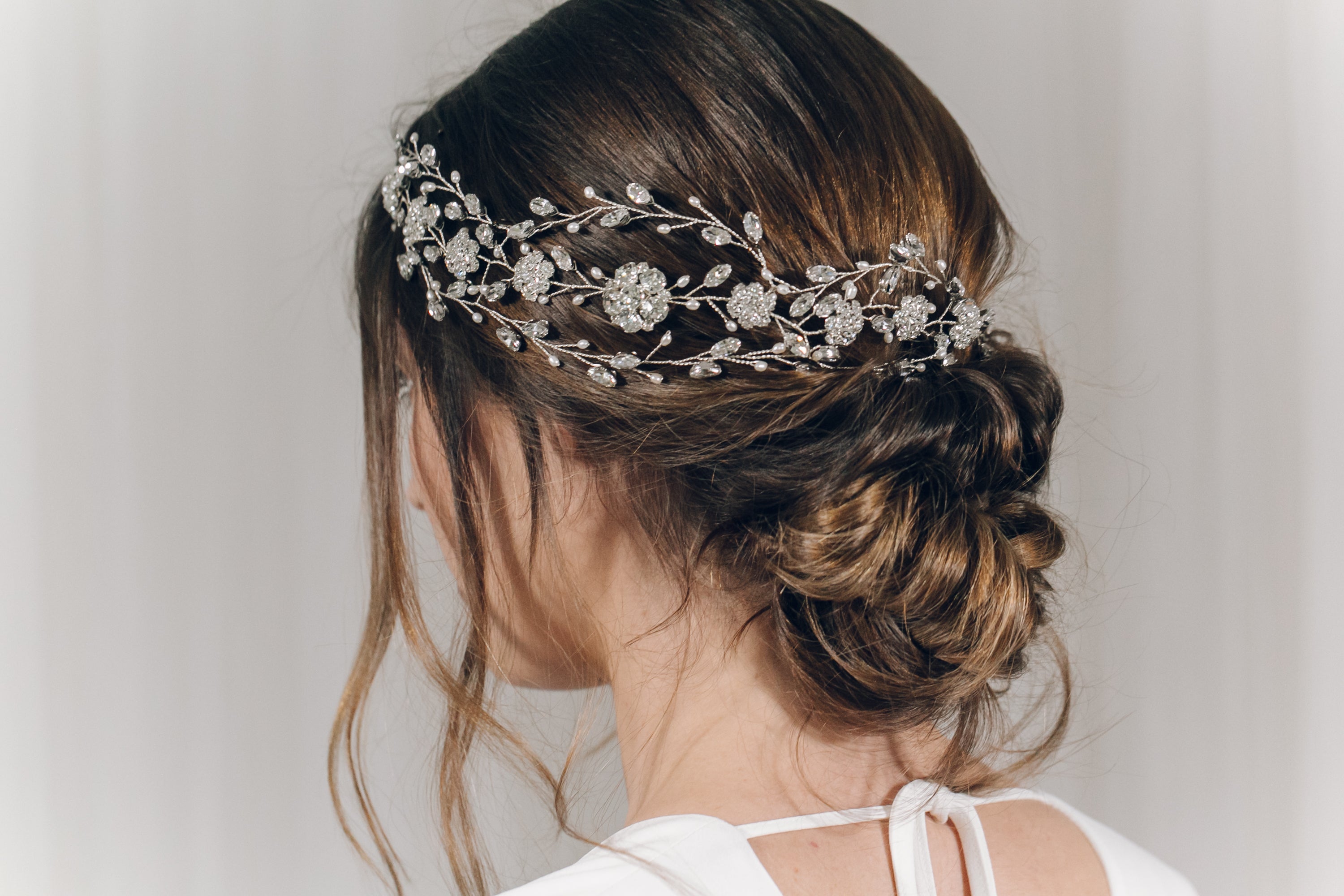 Statement Swarovski crystal and freshwater pearl crown hair vine - Cressida