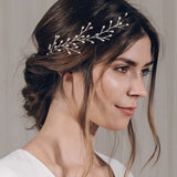 Silver pearl botanical branch hairvine for updo or half up bridal hair - Small Rosemary