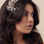 Champagne and ivory crystal floral bridal crown with matching hairpins at front - Large Coralin