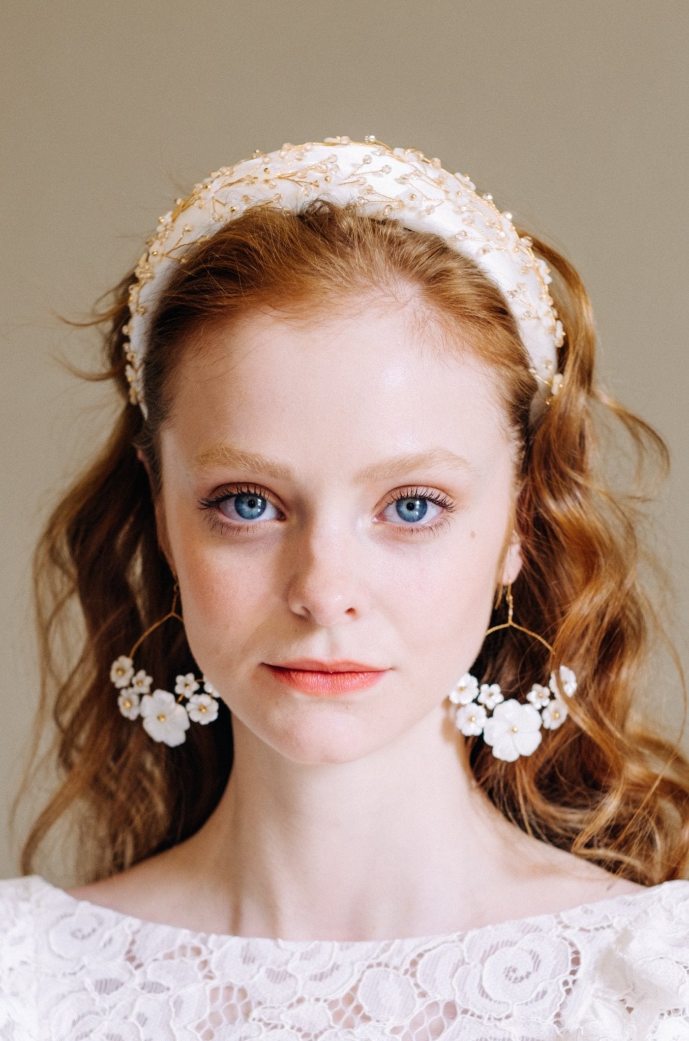 Beth mother of pearl flower bridal earrings in gold by debbiecarlisle.com