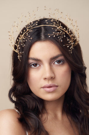 Gold botanical crystal crown for a rustic elegance wedding - Maeve