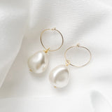Eliza large gold vegan baroque pearl hoop earrings