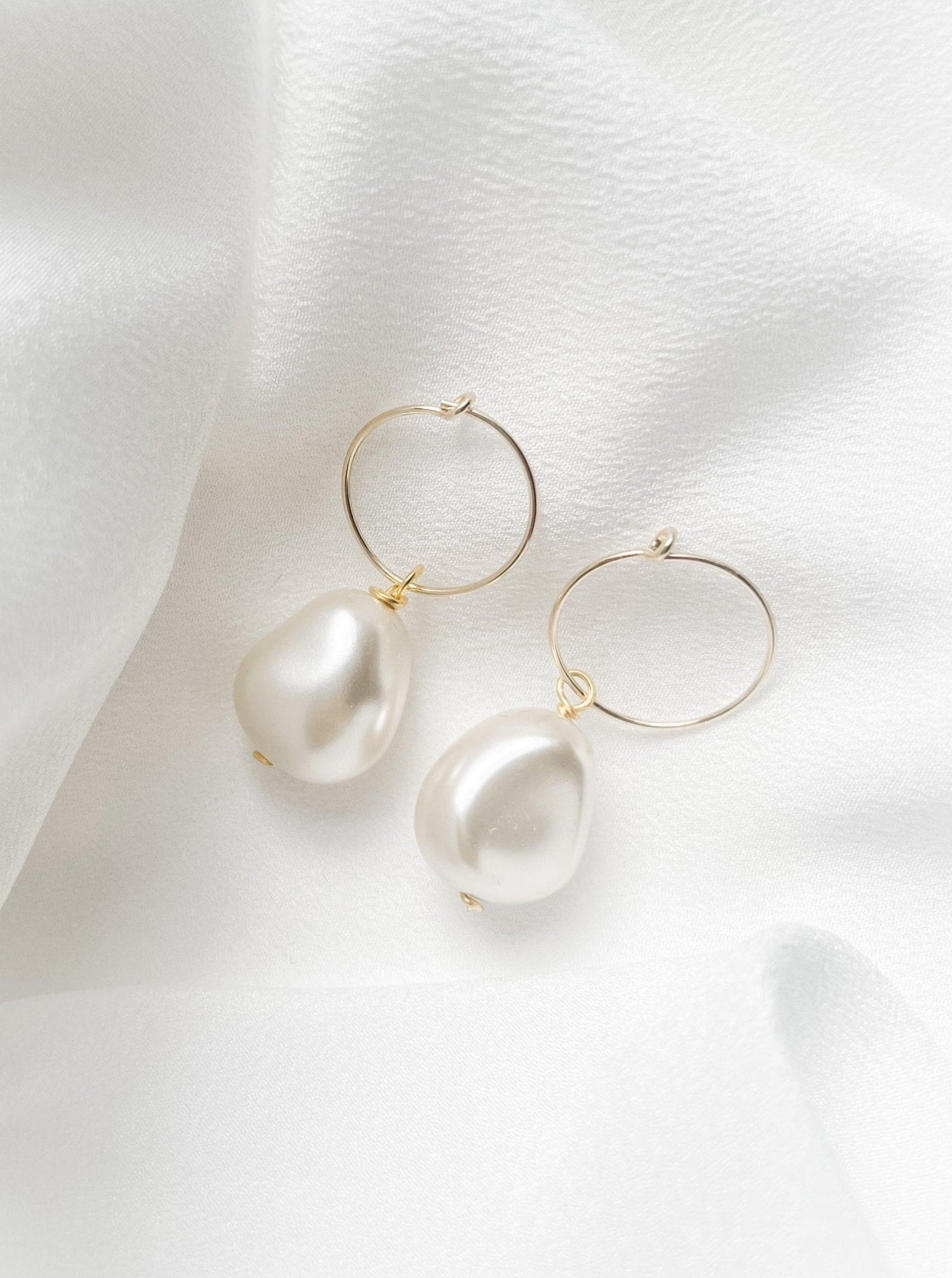 Eliza large gold vegan baroque pearl hoop earrings