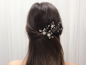 Silver crystal flower and freshwater pearl hair vine - Ella