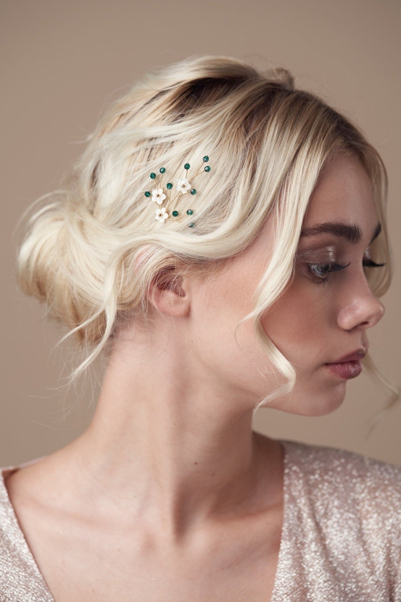 dark green wedding hairpin for bridesmaids