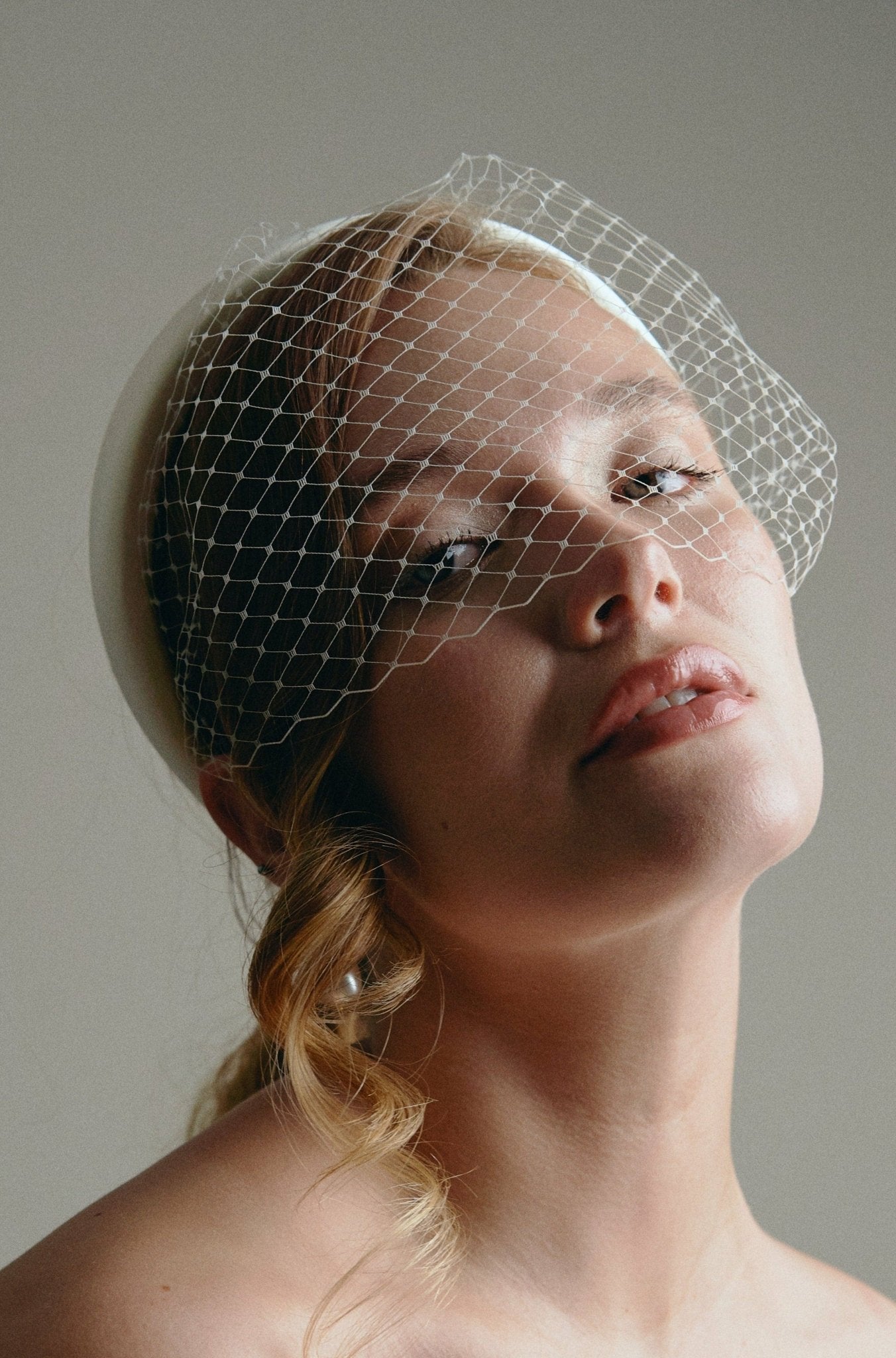 Esme Ivory padded headband with separate birdcage veil