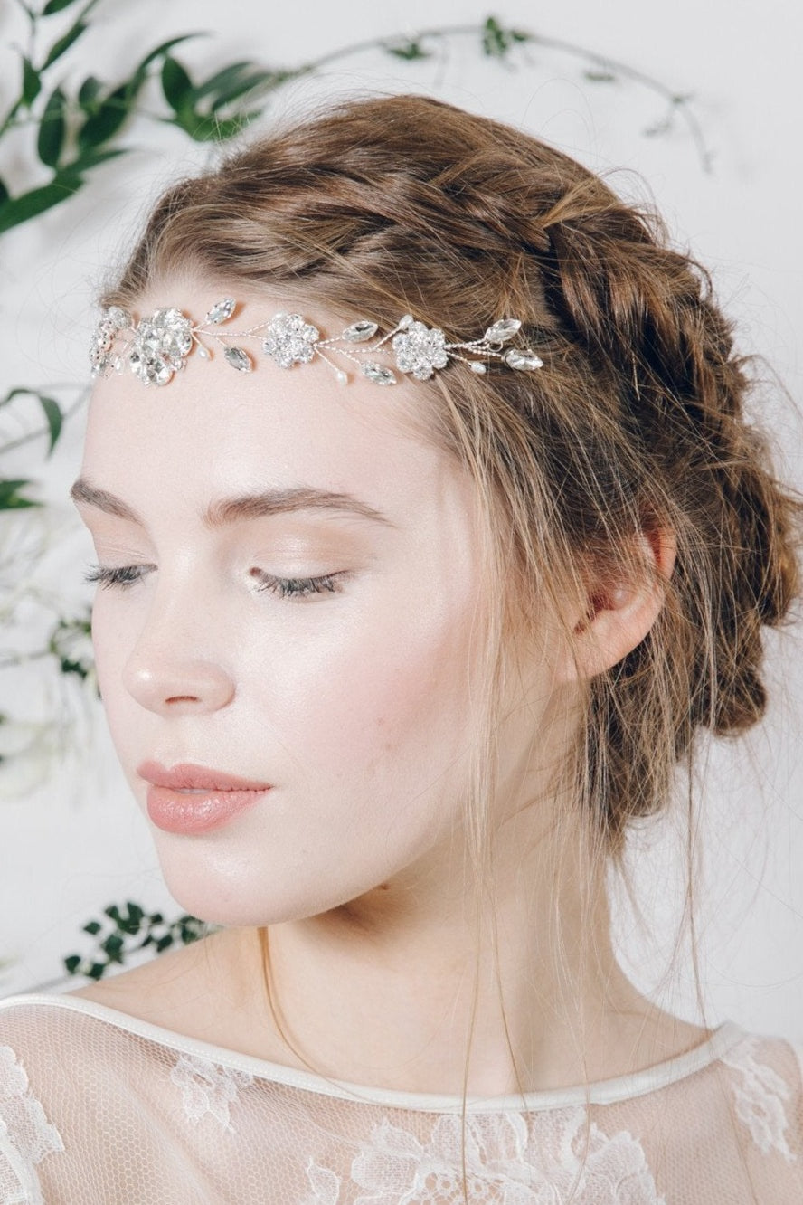 Crystal and pearl bridal browband hair vine