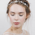 Silver flower bridal ribbon tie headband