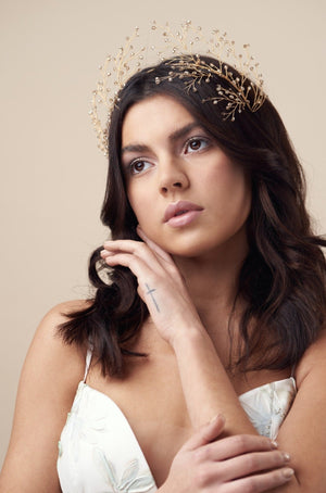 Delicate gold crystal crown with May hairpins  - Maeve