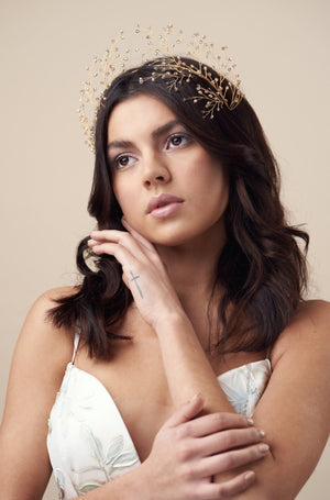 Large gold crystal botanical wedding hairpins - May - Debbie Carlisle