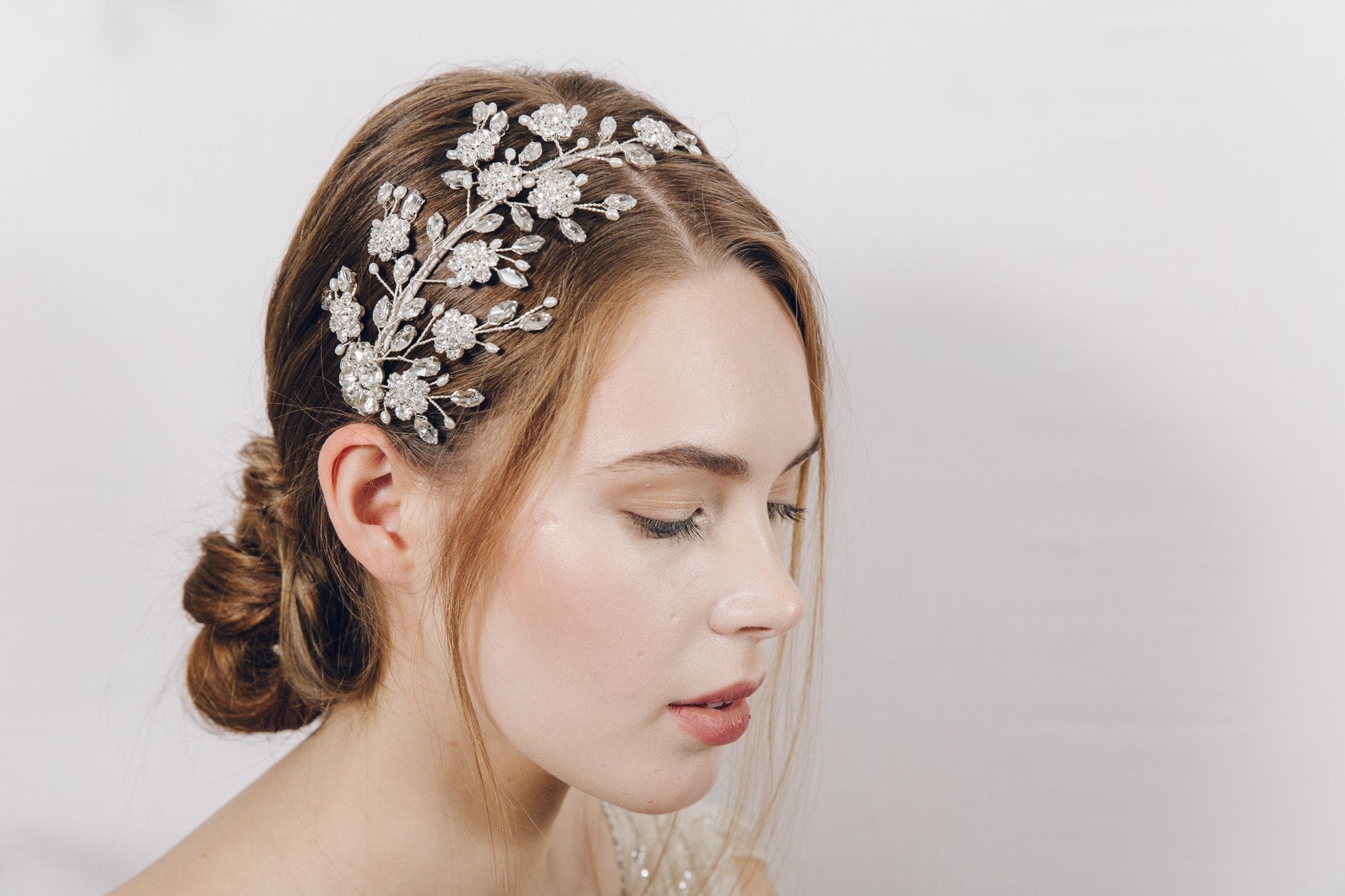 Statement crystal and pearl floral bridal headband