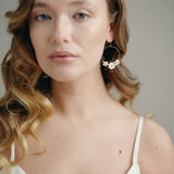 Flora silver gold hoop earrings with wire leaf detail