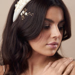 Embellished floral gold and ivory padded headband with matching hairpins