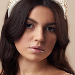 Embellished floral gold and ivory padded headband with crystals and mother of pearl