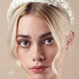 Embellished floral ivory padded headband with crystals and pearls