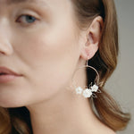 Flora silver flower hoop earrings with wire leaf detail