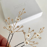 Flower sprig clear gold crystal hairpins by Debbie Carlisle - Coralie