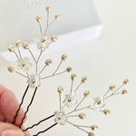 Flower sprig champagne crystal hairpins by Debbie Carlisle - Coralie
