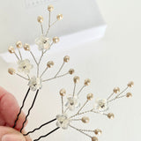 Flower sprig champagne crystal hairpins by Debbie Carlisle - Coralie