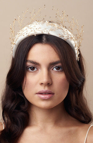 Stacked crowns - Effie padded headband with Maeve gold crystal crown