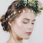 Floral ribbon tie wedding forehead headband with real flower crown