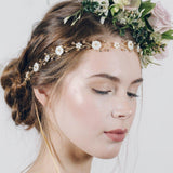Floral ribbon tie wedding forehead headband with real flower crown