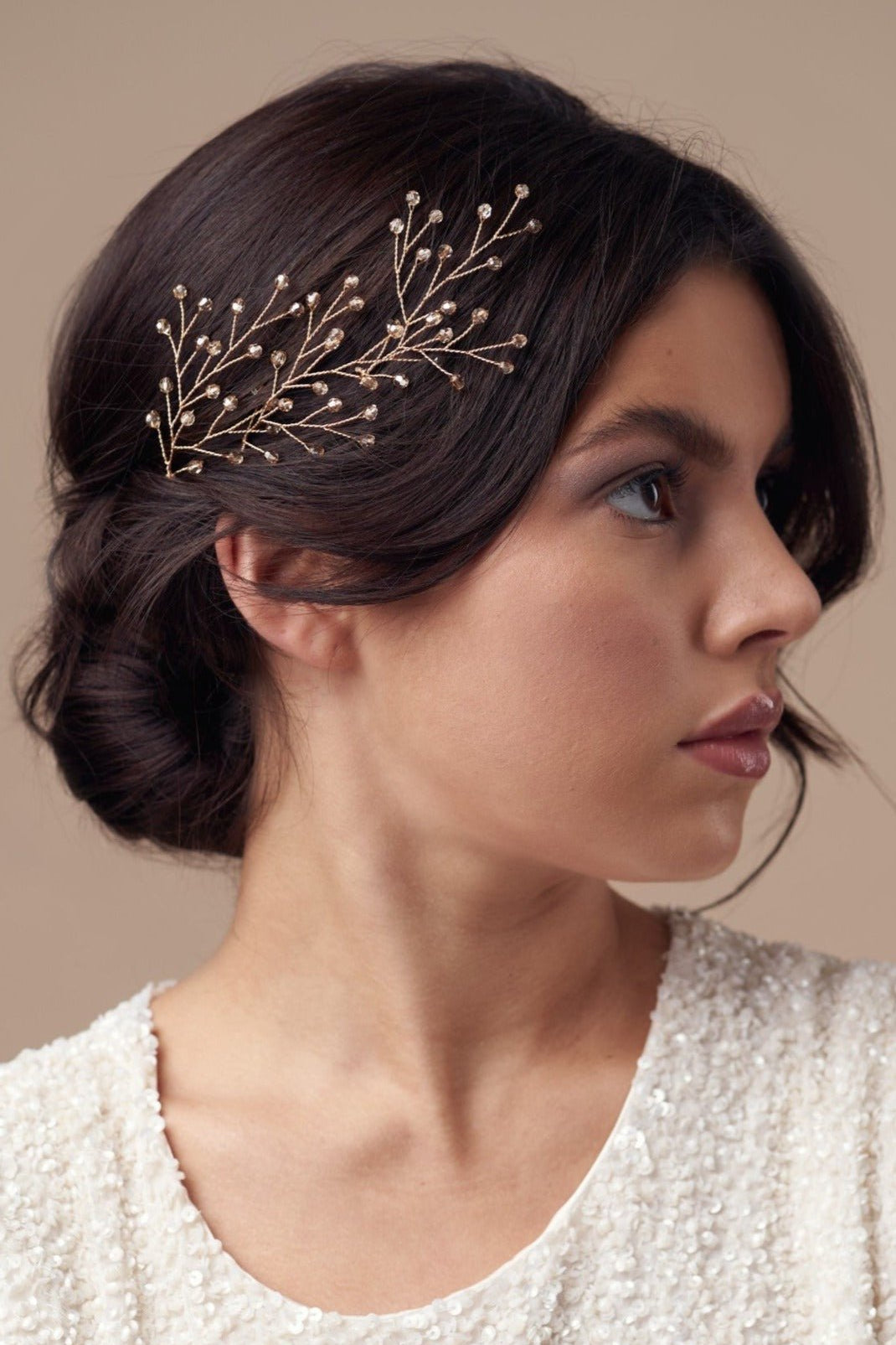 Gold crystal botanical hairpins - May