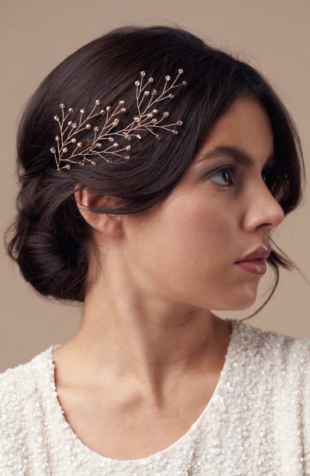 Gold crystal botanical hairpins - May