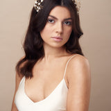 Boho crystal flower crown in gold and ivory with two matching Coralie hairpins - Isobel