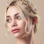Gold crystal flower crown with matching hairpins - Mabel